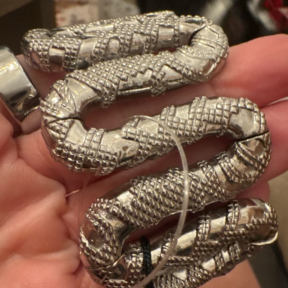 Roberto Cavalli Silver Snake-Coil Bracelet Watch with Mother-of-Pearl Dial